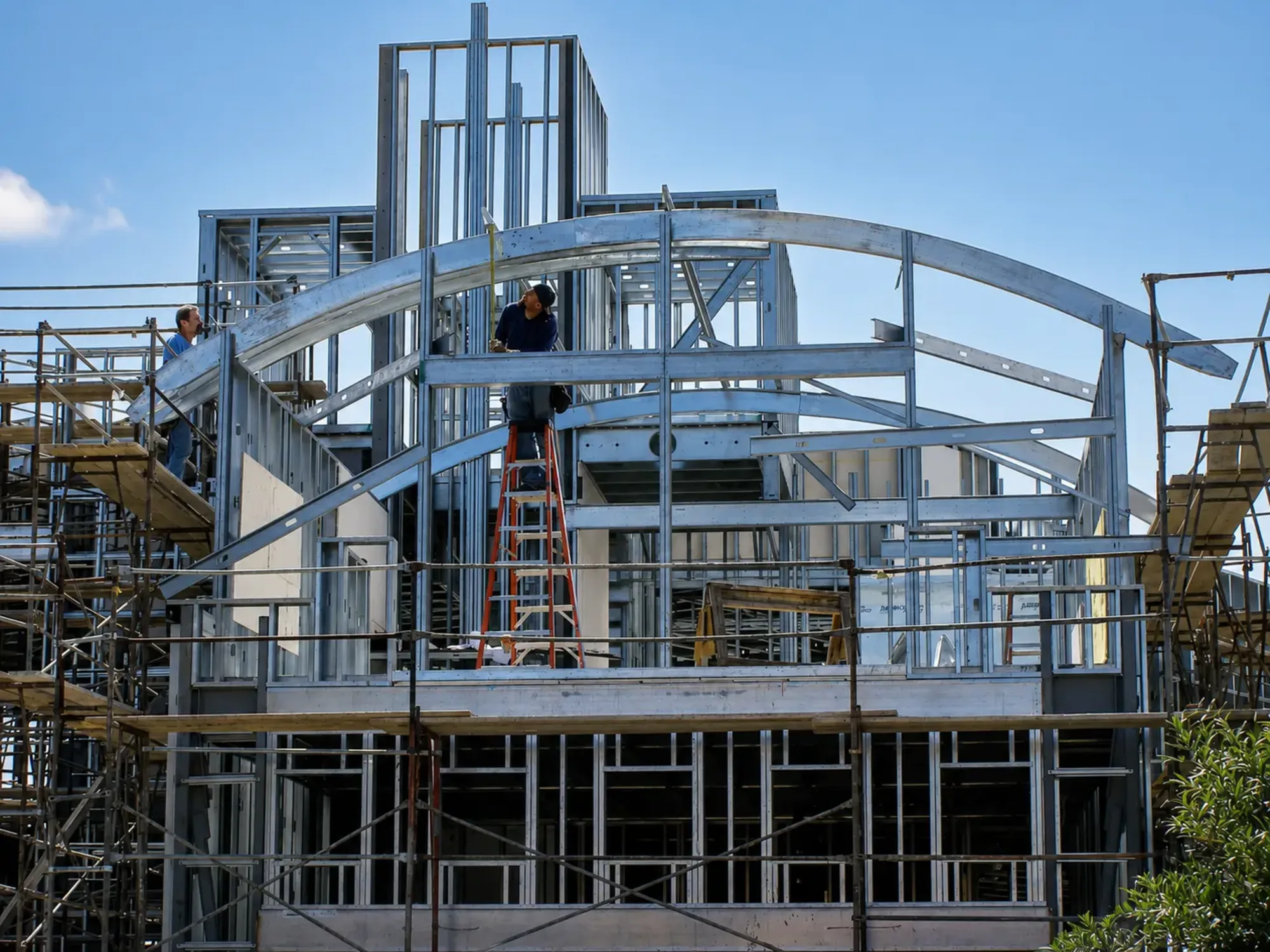 Custom curved cold-formed steel framing on a residential construction project