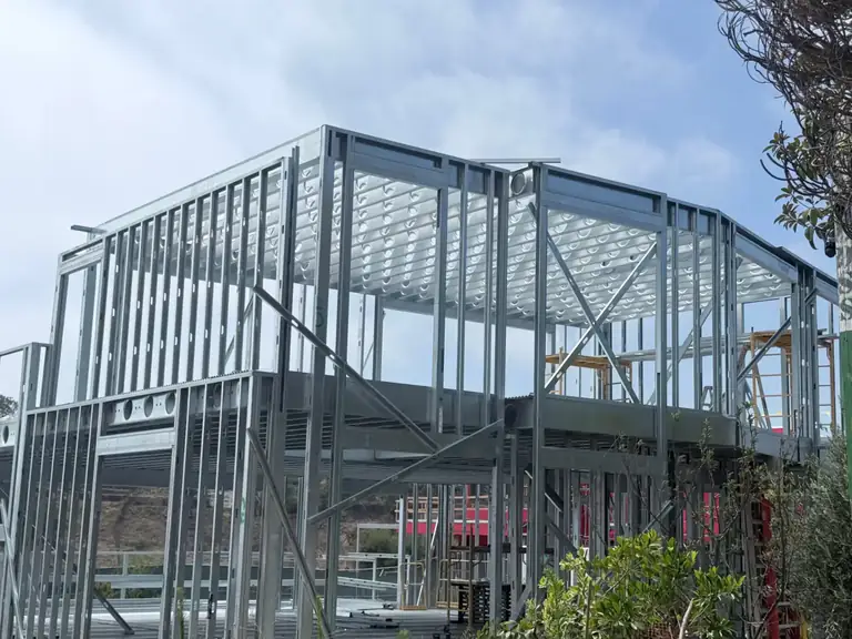 Pacific Palisades wildfire rebuild framed with residential cold-formed steel walls, floors and roof structure