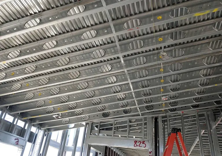 Residential cold-formed steel floor and ceiling joist framing.